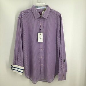 Robert Graham NWT Men’s Striped Cotton Stretch Casual Shirt  Purple size 2XL